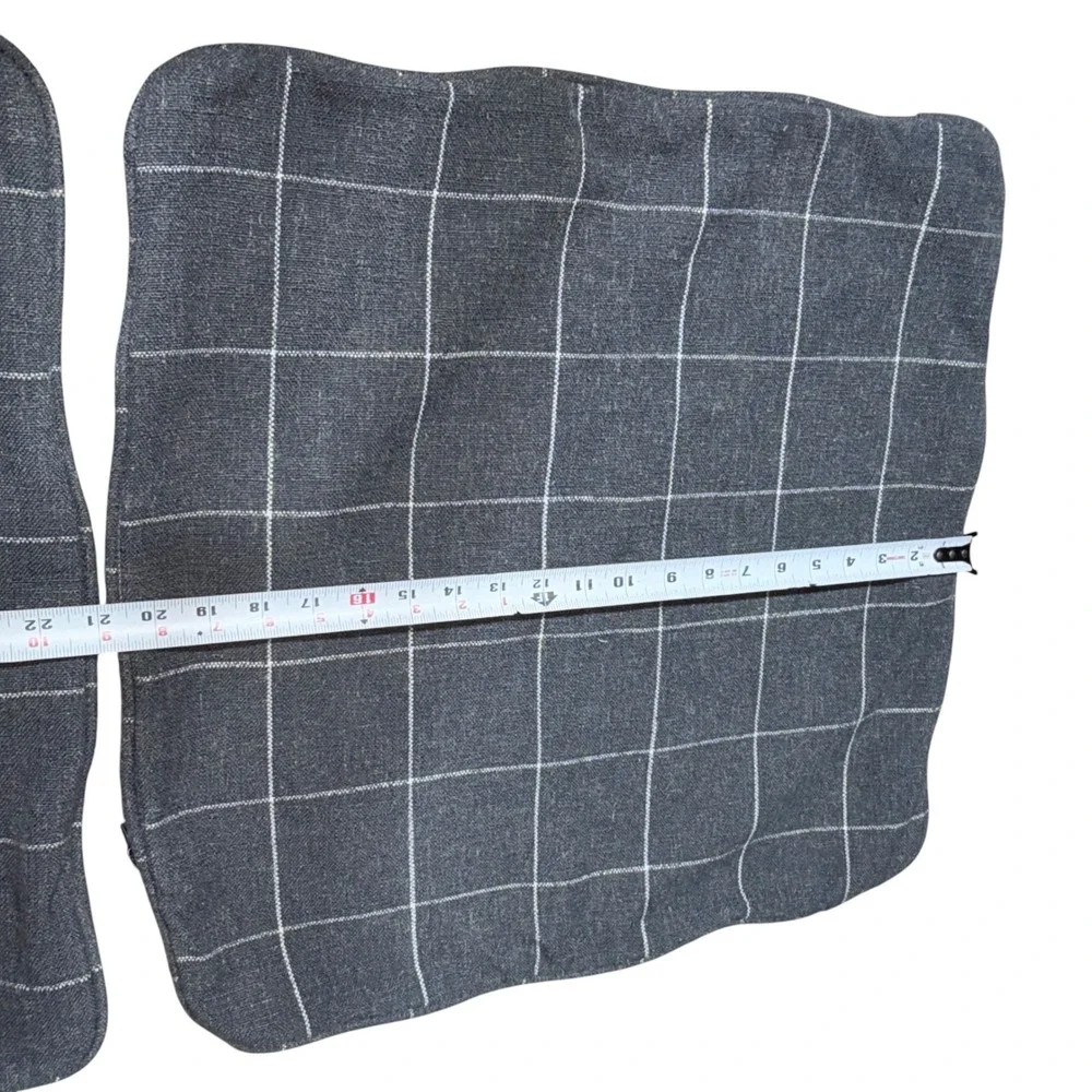 Set of 2 Charcoal Gray White Windowpane Plaid 20x20 Woven Throw Pillow Covers